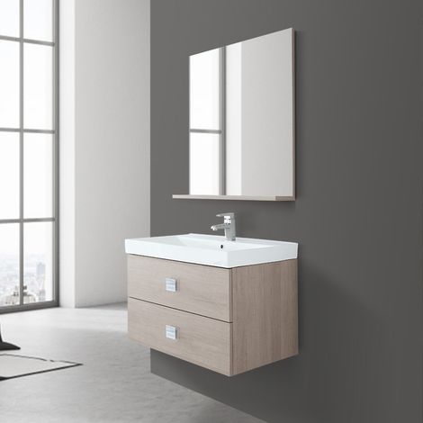 Mobile da bagno sospeso 75 cm 2 cassetti rovere chiaro Bravo 75 Feridras (1/5)