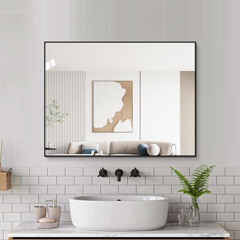 Espejo de baño 80x60 cm con marco negro de aluminio, vidrio HD sin cobre (1/5)