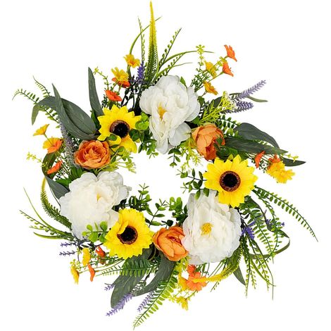 Couronne Pâques fleurs printemps pivoines artificielles multicolore légère