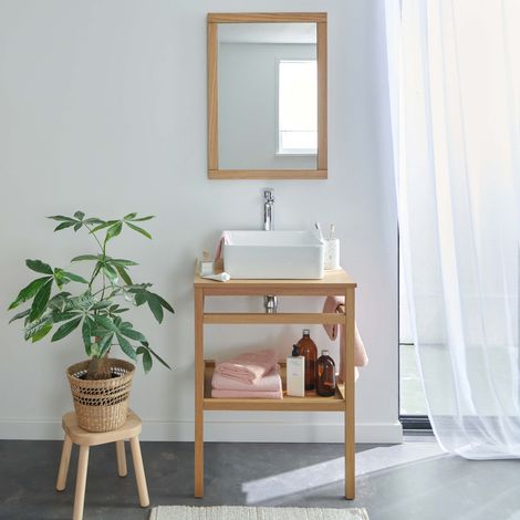 HOPP Mueble de baño de 60 cm con espejo y lavabo cuadrado