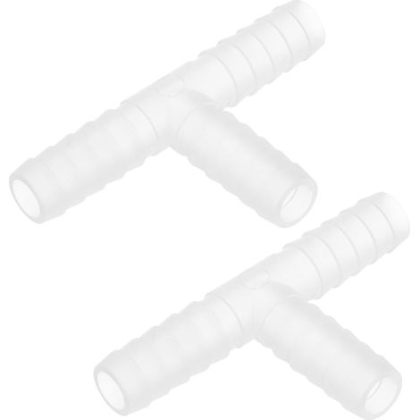 Té Raccord Plastique Barbillon 3 Voie Égal T Forme Raccord Tuyau OD 3/8" pour ID 8-9 mm Eau attiédissement Tuyau Blanc Paquet de 2 (1/5)