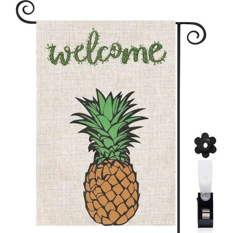 Drapeau vertical ananas et fond sombre néon 30 x 45 cm décoration jardin d'été (1/5)