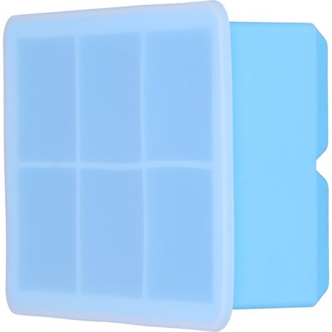 Hellblaue Silikon-Eiswürfelform, 6 große quadratische Fächer mit Deckel, für Eiswürfel, Kuchen, Schokolade und Pudding (1/5)
