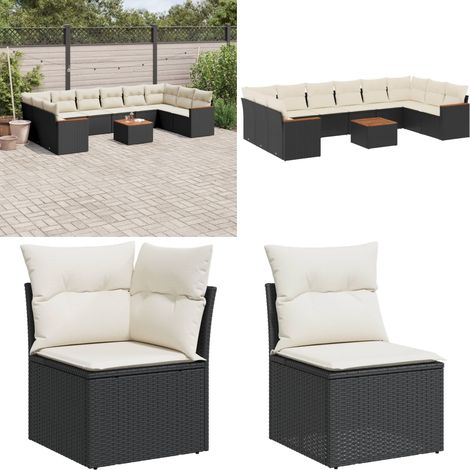 Salon de jardin 11 pcs avec coussins noir résine tressée - Ensemble Salon De Jardin - Mobilier Extérieur - Jardin Design - Chaise Lounge - Set Salon - Home & Living (1/5)