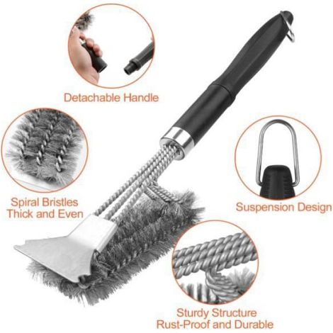 Brosse à barbecue - Brosse métallique - Acier inoxydable - Nettoyage puissant - Poils en spirale (1/4)