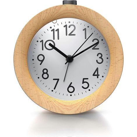 Réveil analogique élégant en bois - alimenté par piles, silencieux, avec fonction snooze et veilleuse pour un réveil paisible. (1/5)