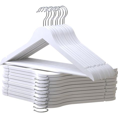 Cintres bois blancs – lot 20, pivotants, encoches robes/chemises, antidérapants (1/4)