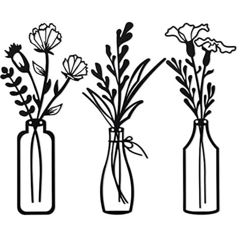Support Murale Fleur - Métal Noir - 35,5 x 15 cm - Décoration Murale Plante Naturelle - Lot de 3 (1/5)