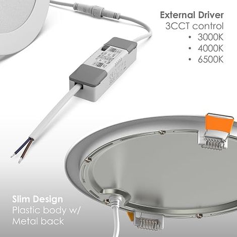 TRAXON LUXPOINT LED Recessed Downlight 12W CCT Adjustable Slim Panel Round Diameter 175mm Cut 150-160mm Indoor Ceiling 120° (White, 12W CCT) (1/4)