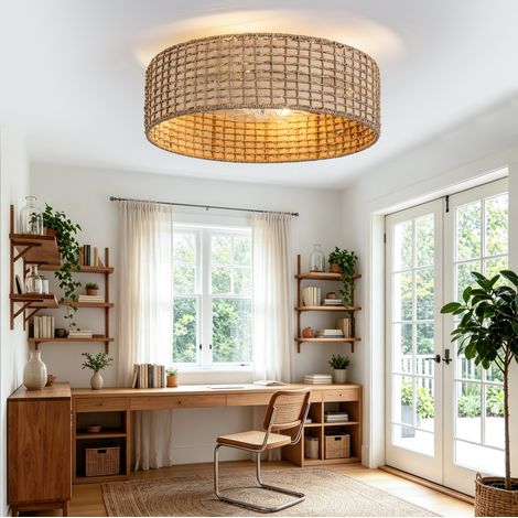 Ventilateur de plafond luminaire en rotin 19 pouces, commande app et télécommande, blanc