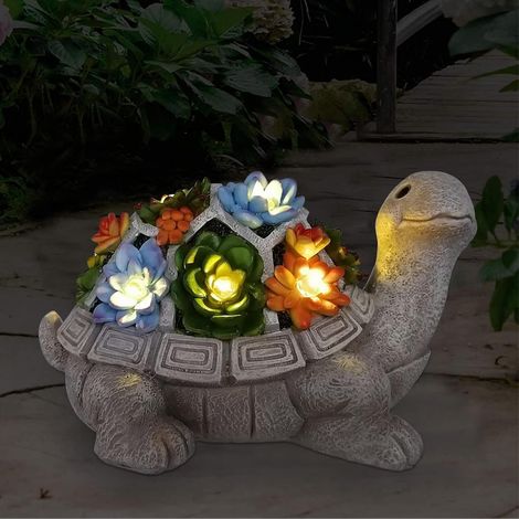 Figurine Tortue Solaire avec 7 LED Succulentes Décoration Jardin Figurine tortue en résine étanche avec succulentes et 7 LED, Décoration jardin balcon maison (1/5)