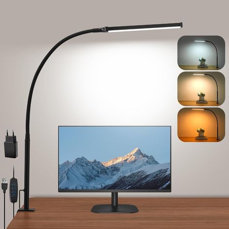 Lampe à pince LED noire, lampe de bureau flexible pour lecture et travail (1/5)