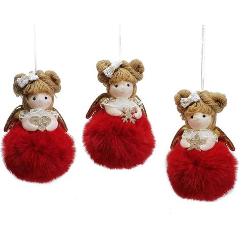 Angelo bambina pelliccia rosso e oro fata decorazioni per albero di natale 6pz con ali particolari e moderno H13 (1/5)