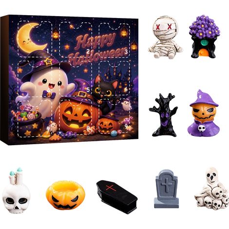 Calendrier d'Halloween à 9 cases, décoration de citrouille fantôme en résine (boîte surprise), coffret cadeau puzzle à trou surprise, et bien d'autres articles. (1/3)