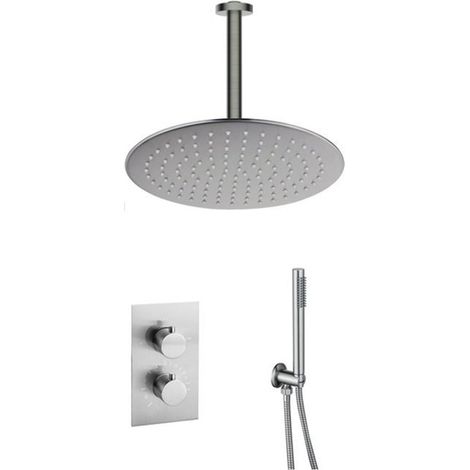 FugaFlow Eccelente Acces Ensemble de douche de pluie encastré - thermostatique - bras de plafond - douchette de tête 30cm - douchette à main sur barre (1/5)