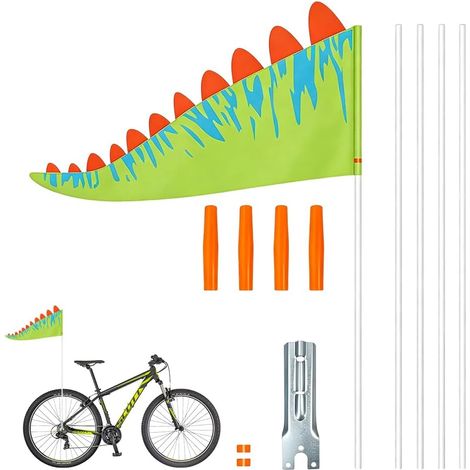 Kinderfahrradflagge, Fahrradfahne Für Kinder Mit Halterung, Fahne Fahrradanhänger, Fahrradwimpel, Fahrradwimpel Verstellbare Für Jungen Und Mädchen Kinderrad, Dino-Motiv, 30-150cm, Grün (1/5)