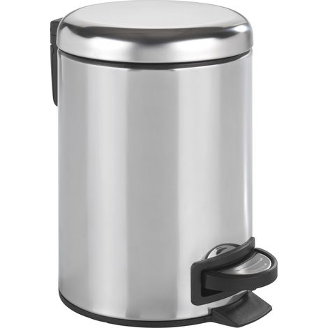 WENKO Kosmetik Treteimer Leman Edelstahl Glänzend 3 l, Kosmetikeimer, Mülleimer, Silber glänzend, Edelstahl rostfrei glänzend, Polypropylen schwarz (1/5)
