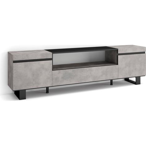 Skraut Home - Mueble TV, Televisión, Muebles de salón, almacenaje, 200x57x35cm, Para TV hasta 80", Diseño industrial, Estilo Moderno, Gris Cemento (1/5)