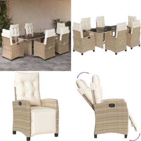 Ensemble à manger de jardin et coussins 7 pcs beige poly rotin - Salon De Jardin - Meuble De Jardin - Set De Salon De Jardin - Table De Jardin - Chaises De Jardin - Home & Living (1/5)