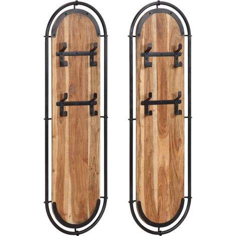 Wall-mounted Coat Racks with 4 Hooks 2 pcs Solid Wood Acacia vidaXL (1/5)