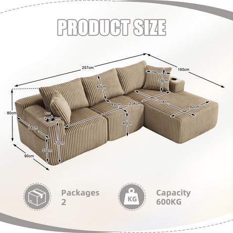 Set de canapés modulaires avec un chaiselongue et deux sièges. Idéal pour les salons, les appartements et les studios. (1/5)