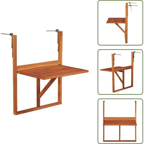 The Living Store Table suspendue de balcon 64,5x44x80 cm Bois d'acacia massif - Table de jardin (1/5)