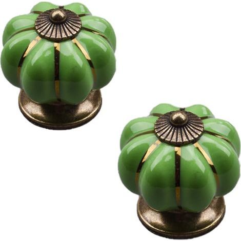 2 pomos de cerámica vintage con forma de calabaza de 40x40 mm (diámetro x altura), tiradores antiguos para muebles, pomos para cajones y puertas, tiradores con tornillos para cocina, armario, cómoda y (1/5)