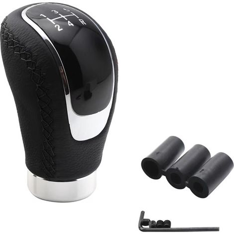 Pomo de palanca de cambios universal con 3 adaptadores (8 mm, 10 mm, 12 mm) para coche, aleación de aluminio y cuero (negro)