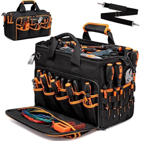 Sacoche à outils portable pour électricien - Convient aux électriciens et mécaniciens, sac à outils robuste de 43 cm (17 pouces), 1 pièce, noir (1/5)