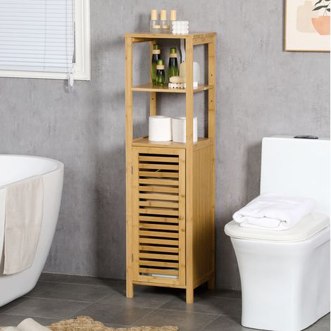 Mueble de baño de bambú con 2 estantes abiertos, 32,9 x 29,9 x 120 cm HAVRYA (1/5)