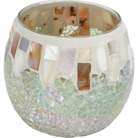 Bougeoir en verre mosaïque, sphère claire en forme de coquillage, bougeoir en verre à haute transmittance, décoration de table. (1/5)