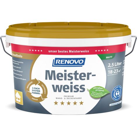 Renovo Premium Wand- und Deckenfarbe Meisterweiss matt 2,5 Ltr.