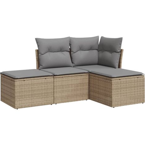 Salon de jardin avec coussins 4 pcs beige résine tressée (1/3)
