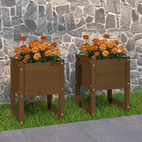 vidaXL Jardinera 2 uds madera maciza de pino marrón miel 40x40x52,5 cm (1/5)