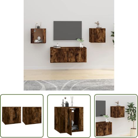 The Living Store TV-Wandschränke 2 Stk. Räuchereiche 40x34,5x40 cm - TV Schrank - Wandregal - Wohnwand - Regal - Fernsehschrank (1/5)