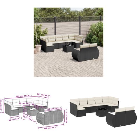 Salon de jardin 10 pcs avec coussins noir résine tressée - Salon De Jardin - Mobilier De Jardin - Set Salon - Résine Tressée - Rotin Synthétique - Home & Living (1/3)