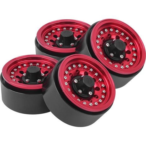 4 pièces Jantes Alliage Aluminium pour RC Crawler 1/10, Accessoires Voiture RC 1.9 Pouces Rouge (1/5)