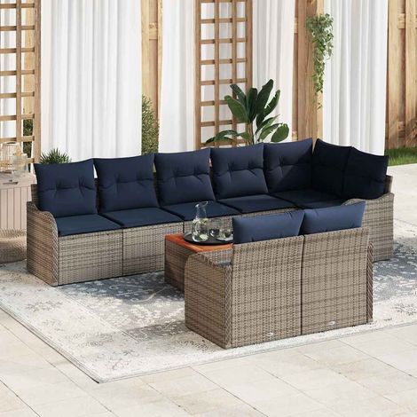 VidaXL - Salon de jardin 9 places - Gris polyrotin - Complet - Extérieur (1/5)