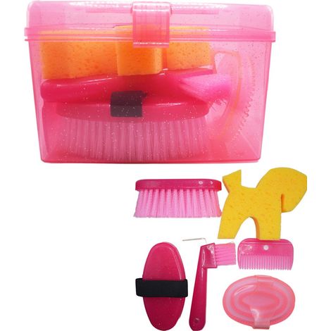 rosa - Bauletto glitterato per bambini completo di 6 accessori grooming