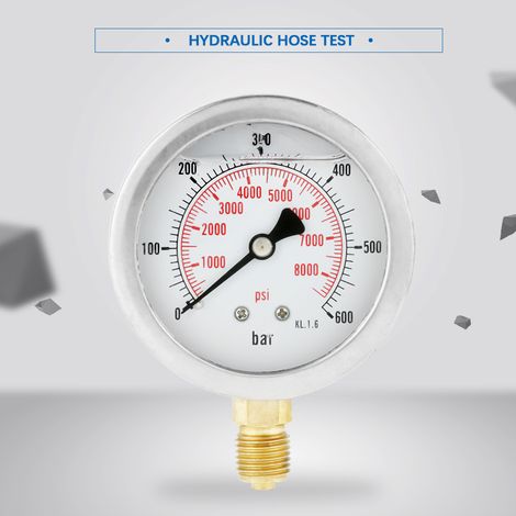 Raccord de test pour flexible hydraulique M162-BSP1/4 + manomètre 0600BAr 8500PSI (1/5)