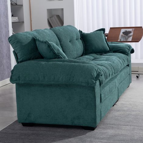 Canapé en chenille avec coussins à double couche (mousse à mémoire de forme + ressorts ensachés individuellement) — Un canapé deux places confortable, idéal pour les petits salons, les appartements et