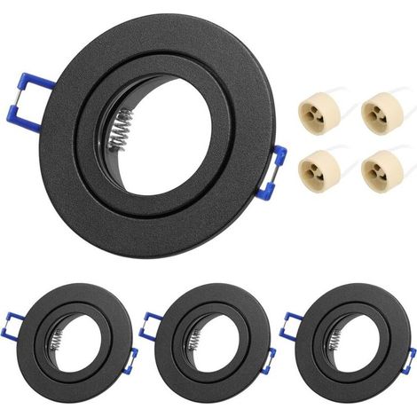 lot de 4 cadre spot ip44 encastrable gu10 rond noir, aluminium, verre, pour salle de bain, cuisine (1/5)