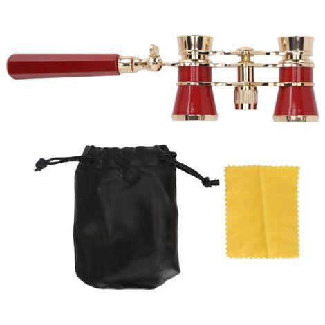 Jumelles de théâtre portables 3x25 en métal avec poignée, idéales pour assister à des pièces de théâtre et des spectacles artistiques (rouge). (1/5)
