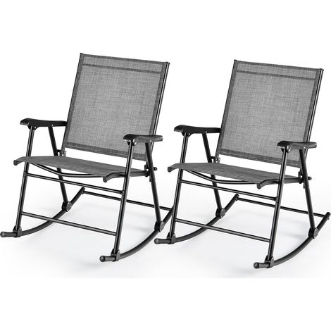 GOPLUS 2 Chaises à Bascule Pliantes Charge 150KG-à Dossier Haut avec Accoudoirs et Repose-Pieds pour Camping/Terrasse/Jardin (1/5)