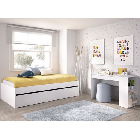 DEKIT GRUPO RIMOBEL LAGO PACK - CONJUNTO DE CAMA NIDO CON ARRASTRE Y MESA ESCRITORIO - BLANCO
