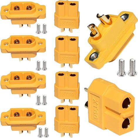 Paquete de 5 conectores XT60E-M de 2 pines de montaje empotrado con tornillos + conector XT-60 para drones de carreras FPV RC. (1/5)