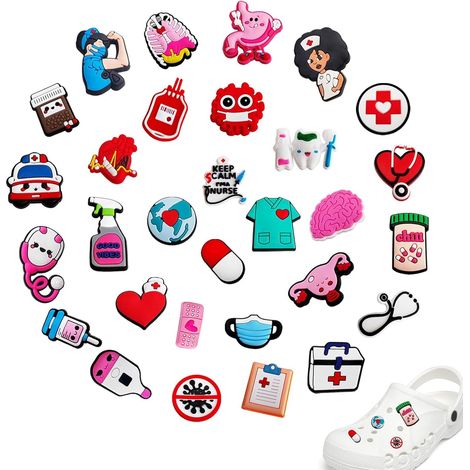 30 Pièces Pins pour Crocs, Bijoux de Chaussures, jibbitz Crocs PVC, pour Décoration De Chaussures Mignonnes Sabots Pour Bricolage, Infirmière,Médecine,Charme,Aide Soignante Accessoire Chaussure