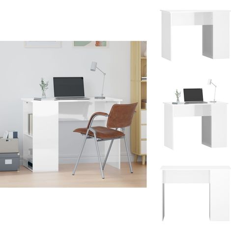 Bureau Blanc brillant 100x55x75 cm Bois d'ingénierie - Bureau - Meuble De Bureau - Bureau Informatique - Bureau D'étude - Bureau Blanc (1/5)
