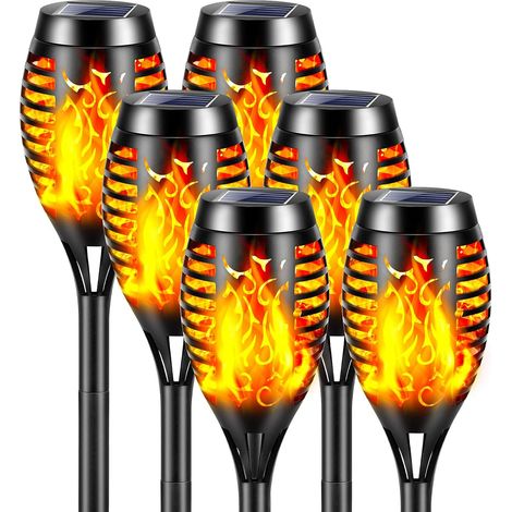 Lampes solaires à effet flamme pour extérieur, lot de 6 (12 LED), indice d'étanchéité IP65, effet flamme réaliste, pour jardins extérieurs (1/5)