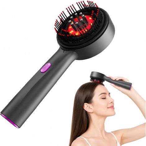 Brosse de Massage du Cuir Chevelu, 2 en 1 IPX7 Peigne de Massage Électrique avec 3 Modes de Massage et Applicateur d'Huile Capillaire, Lumière Rouge Appareil Massage Cuir Chevelu, Gris (1/5)